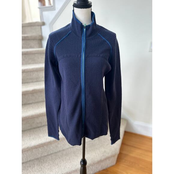 Title Nine Navy Long Sleeve Full Zip Merino Wool Base Layer Jacket - Picture 1 of 7
